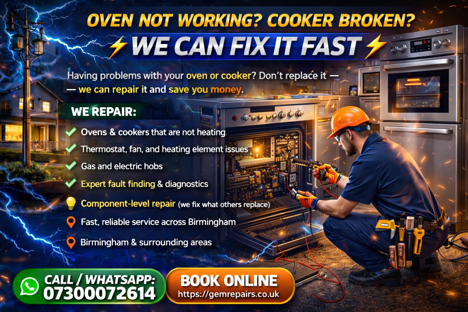 Ovens and cookers repairs Birmingham and the West Midlands