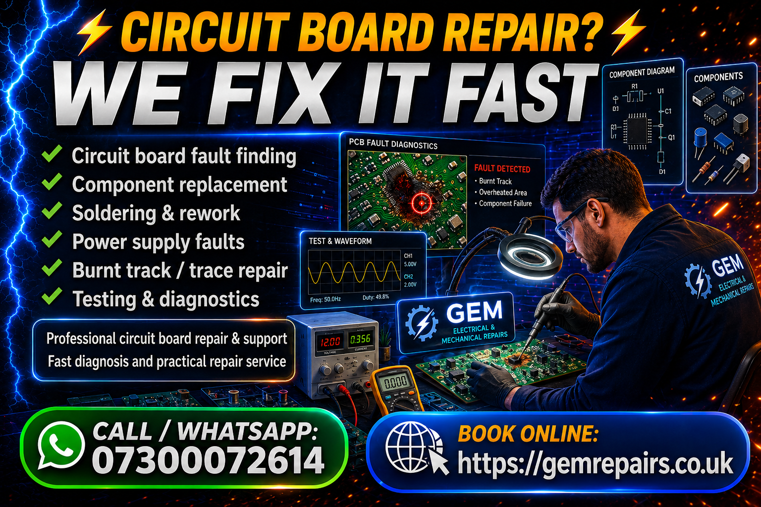 Circuit board repair and faulty component replacement service