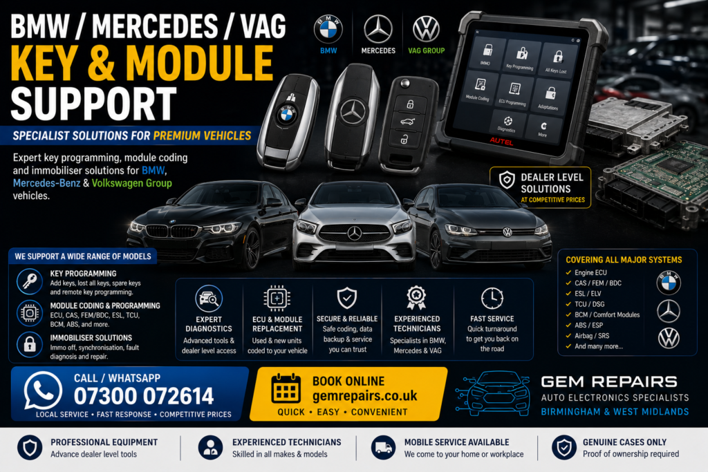 BMW Mercedes VAG key and module support service