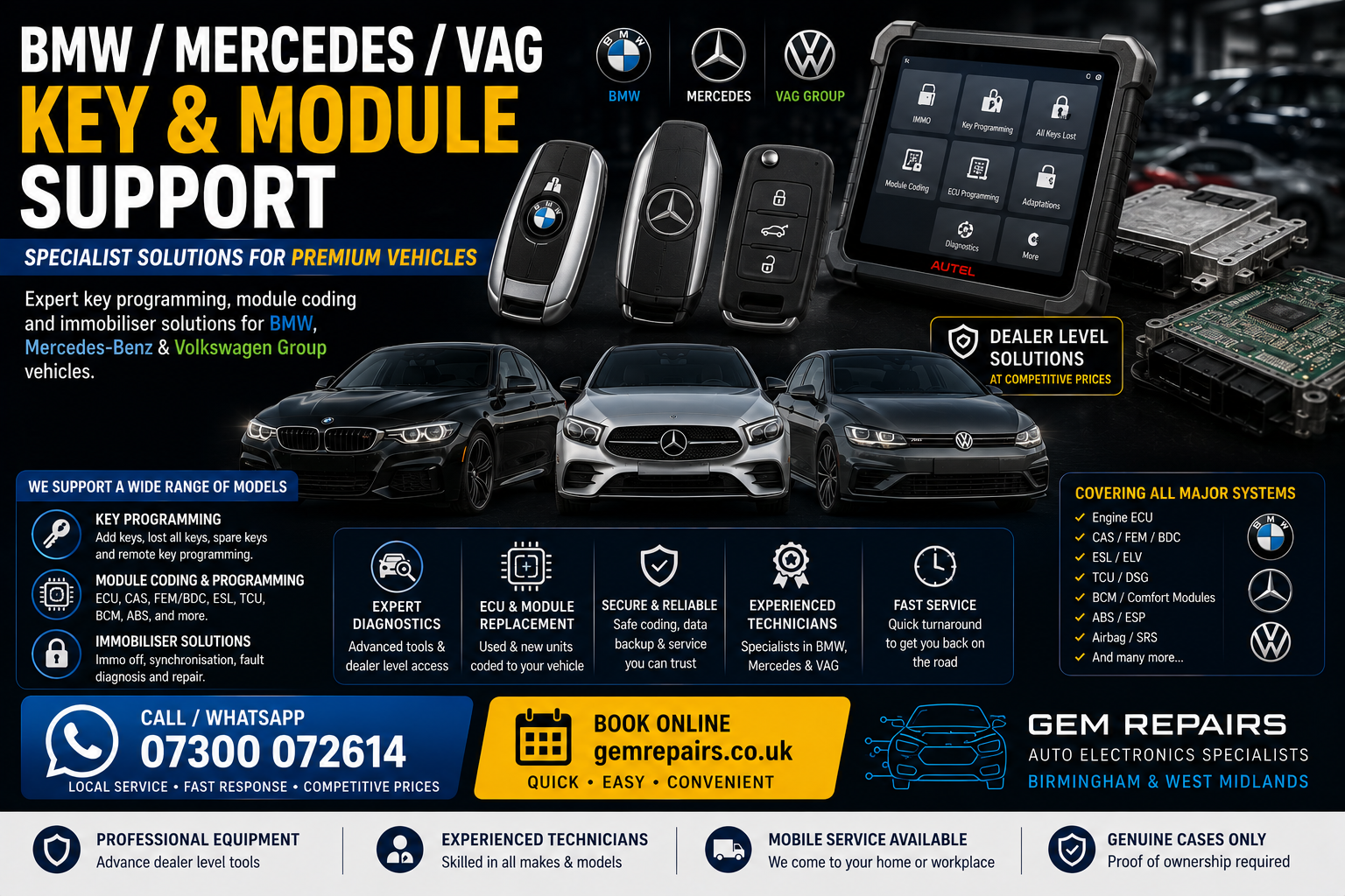 BMW Mercedes VAG key and module support service