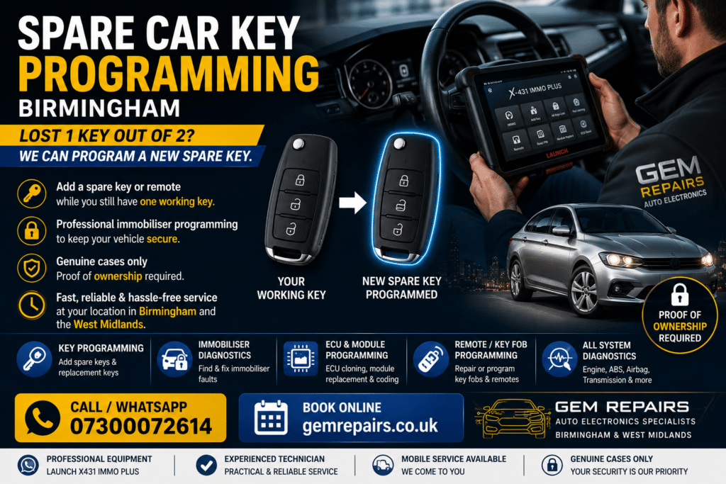 Spare car key programming Birmingham service