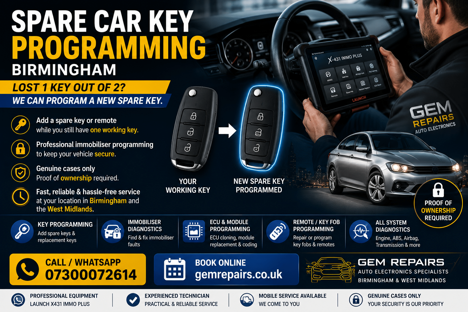 Spare car key programming Birmingham service