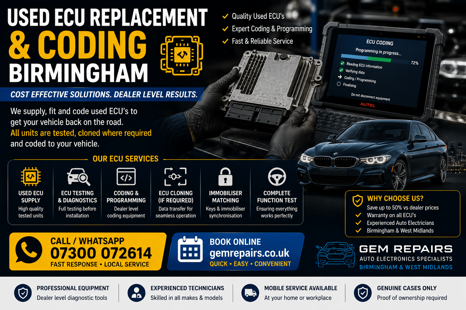 Used ECU replacement and coding Birmingham service