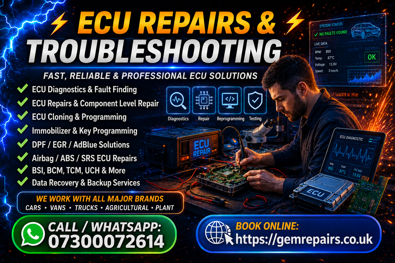 ECU repairs Birmingham and West Midlands engine control unit repair