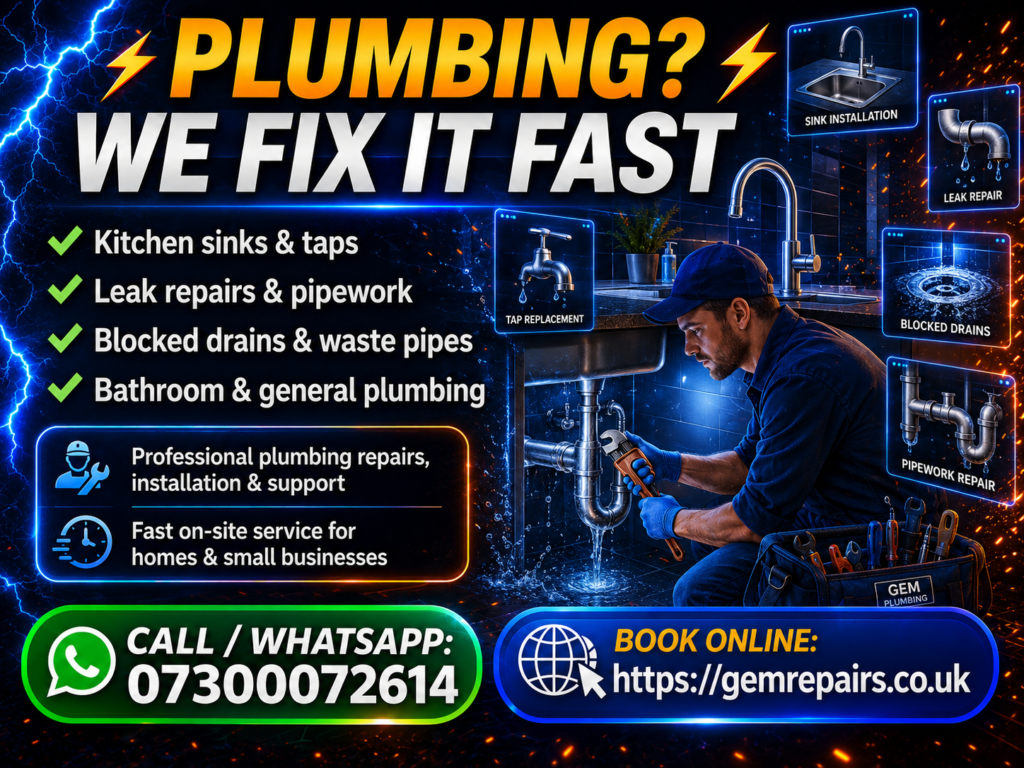 Plumbing repairs and installation service by GEM Electrical & Mechanical Repairs