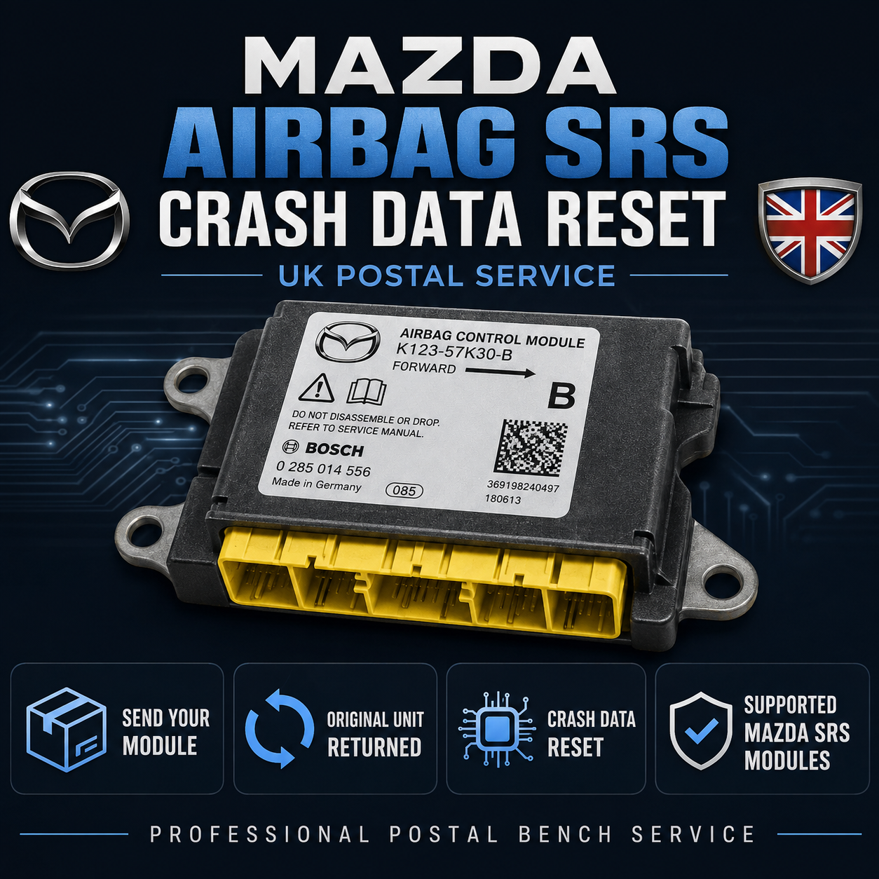 Mazda Airbag SRS Crash Data Reset Service postal bench service