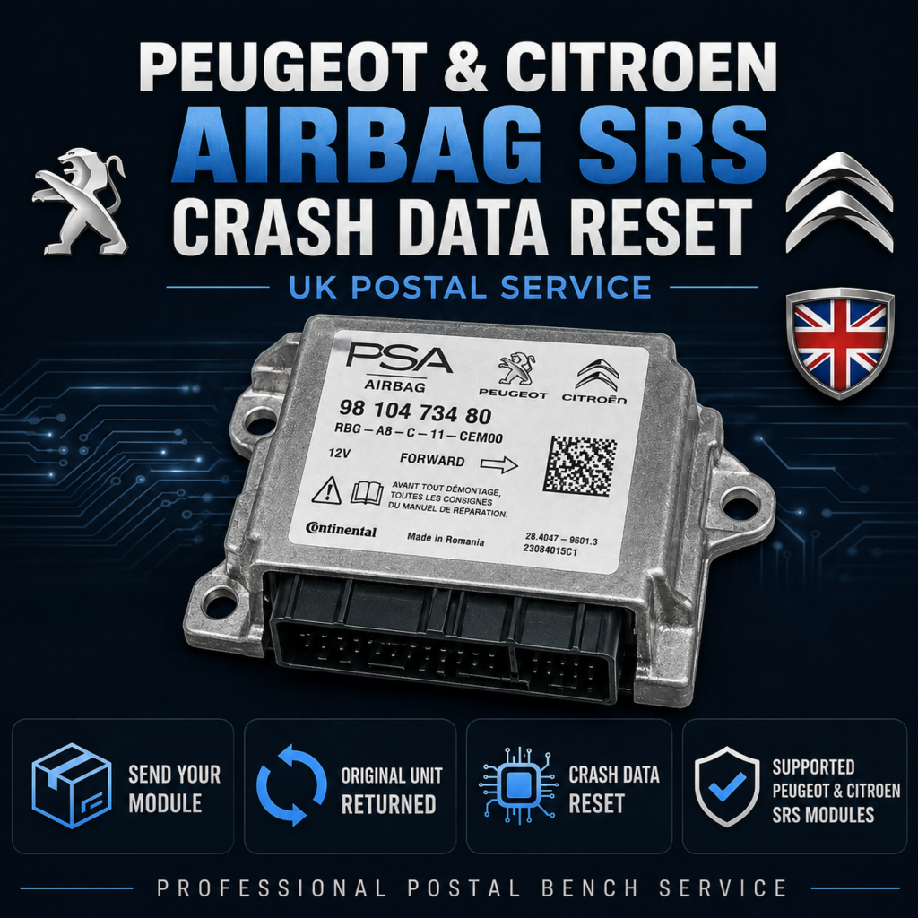 Peugeot Citroen Airbag SRS Crash Data Reset Service postal bench service