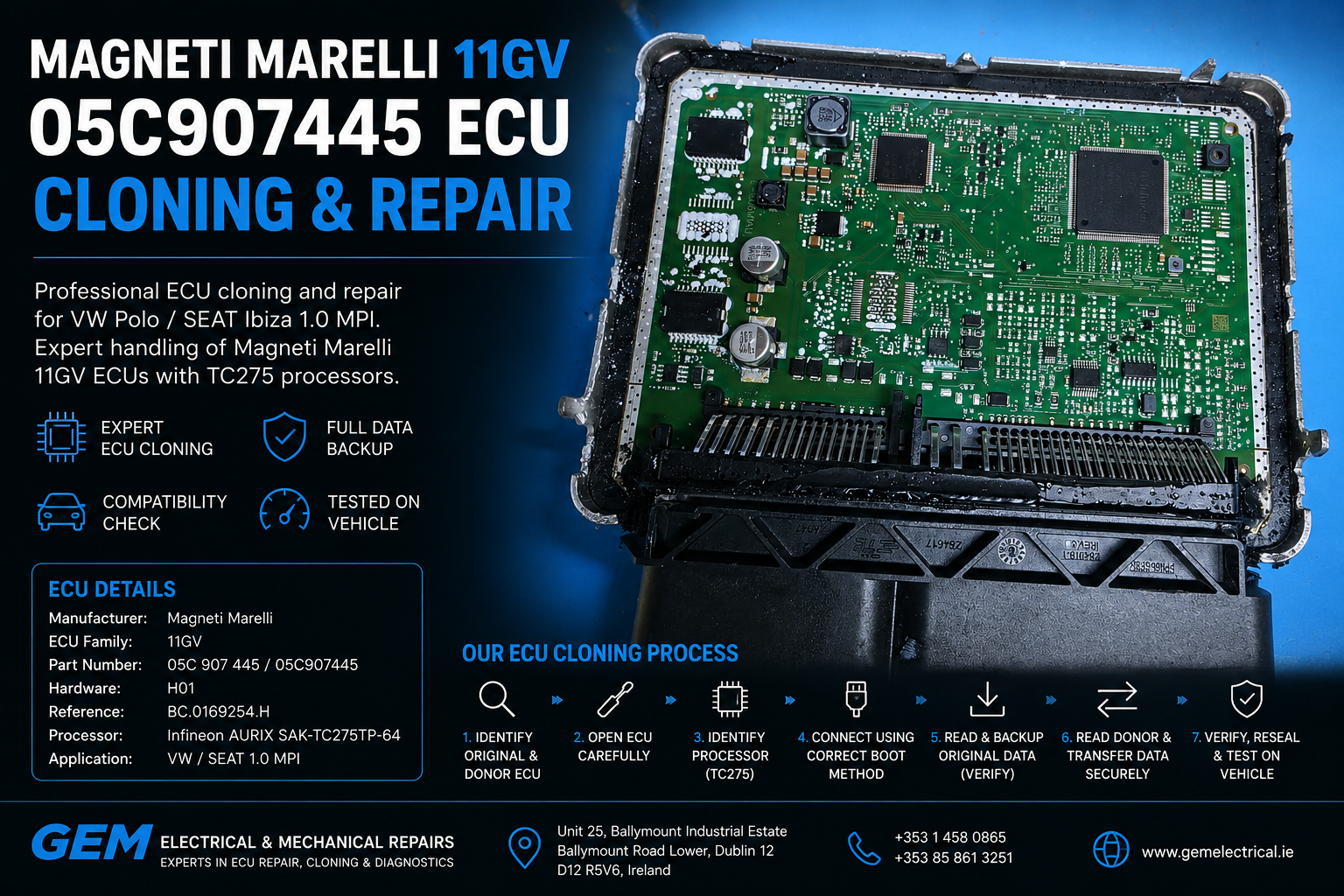 Magneti Marelli 11GV 05C907445 ECU Cloning