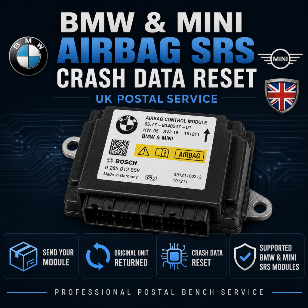 BMW MINI Airbag SRS Crash Data Reset Service postal bench service