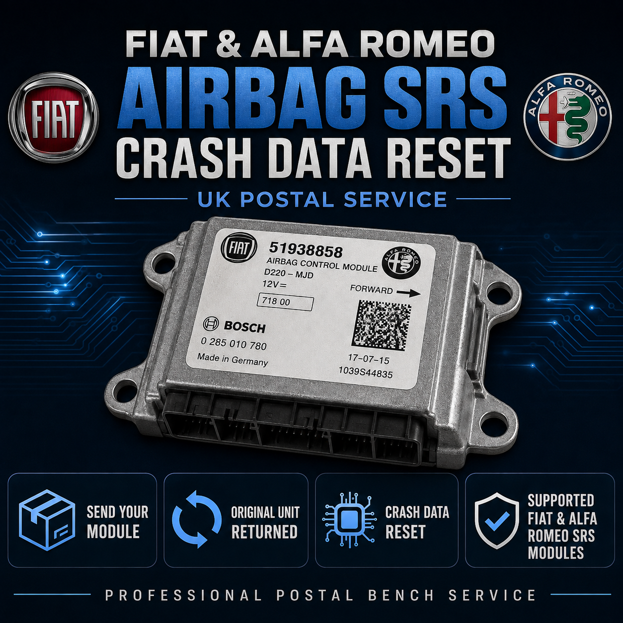 Fiat & Alfa Romeo Airbag SRS Crash Data Reset Service