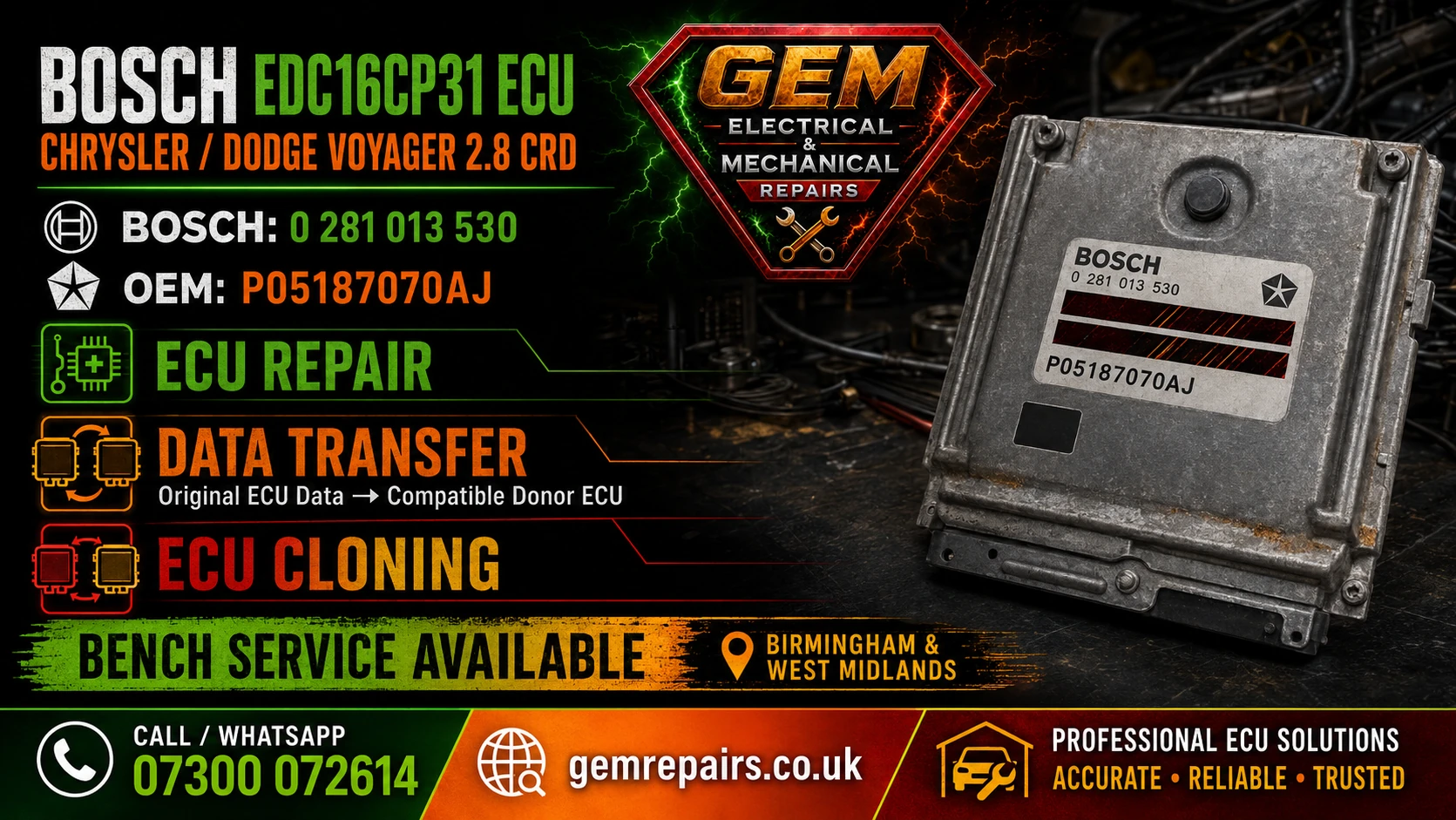 Bosch EDC16CP31 ECU Repair, Cloning & Data Transfer