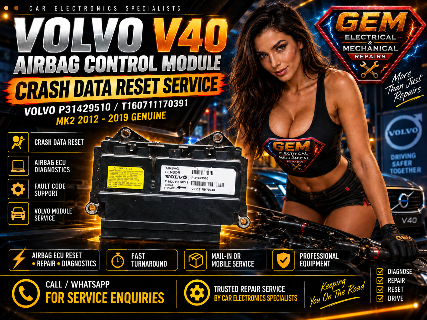 Volvo P31429510 SRS airbag ECU crash data reset service