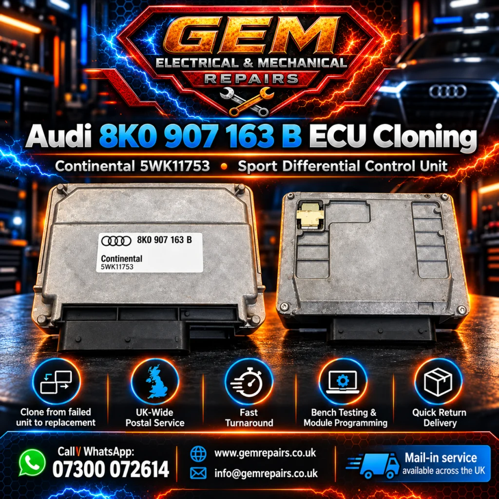 Audi 8K0 907 163 B Continental 5WK11753 sport differential control module cloning and programming at GEM Electrical & Mechanical Repairs